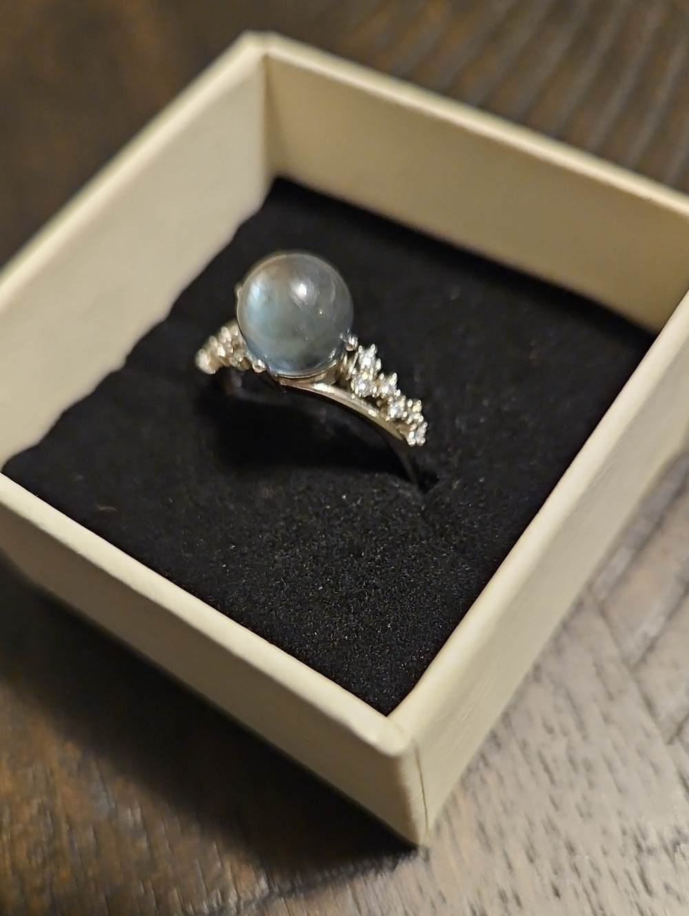 Sterling Silver Ring with Blue Labradorite Stone and Clear Accent Stones